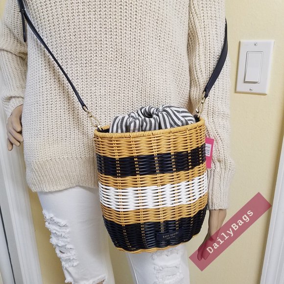 KATE SPADE BUOY WICKER MEDIUM BUCKET BAG CROSSBODY BLUE MULTI PXR00427 NWT $399 - Picture 5 of 10